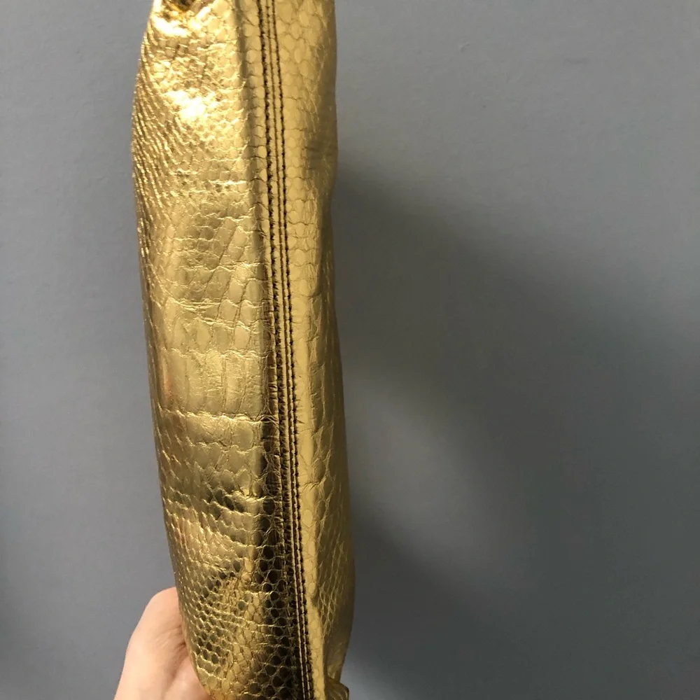 Michael Kors Berkeley Metallic Gold Leather Snakeskin Print Clutch Bag - Picture 4 of 12